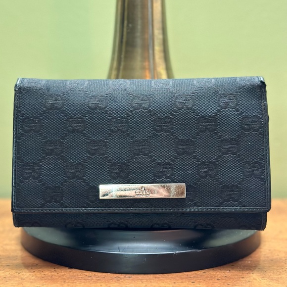 Gucci wallet Black leather and monogram canvas long bifold with COAuthenticity - Picture 1 of 16